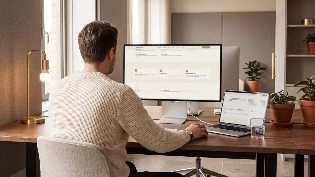 A capacity manager setting up a route blend in PacketExchange on his monitor and laptop